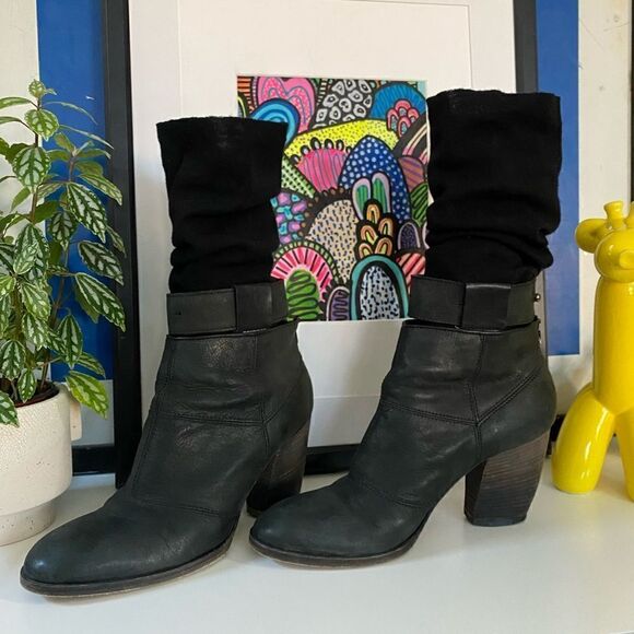 Stylish LD Tuttle Black Leather Ankle Boots with Built in Mid Calf Sock - Picture 2 of 9
